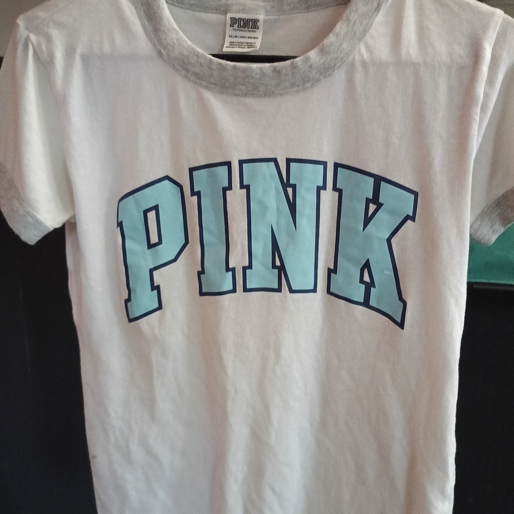 PINK Victoria's Secret White Tee with Gray Accents